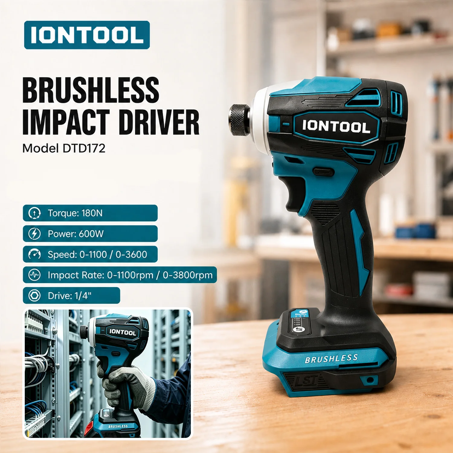 IONTOOL DTD172 1/4 Inch Brushless Impact Driver 180N 18V Cordless Power Tool for Screw Driving Wall Drilling Home DIY Tool Only