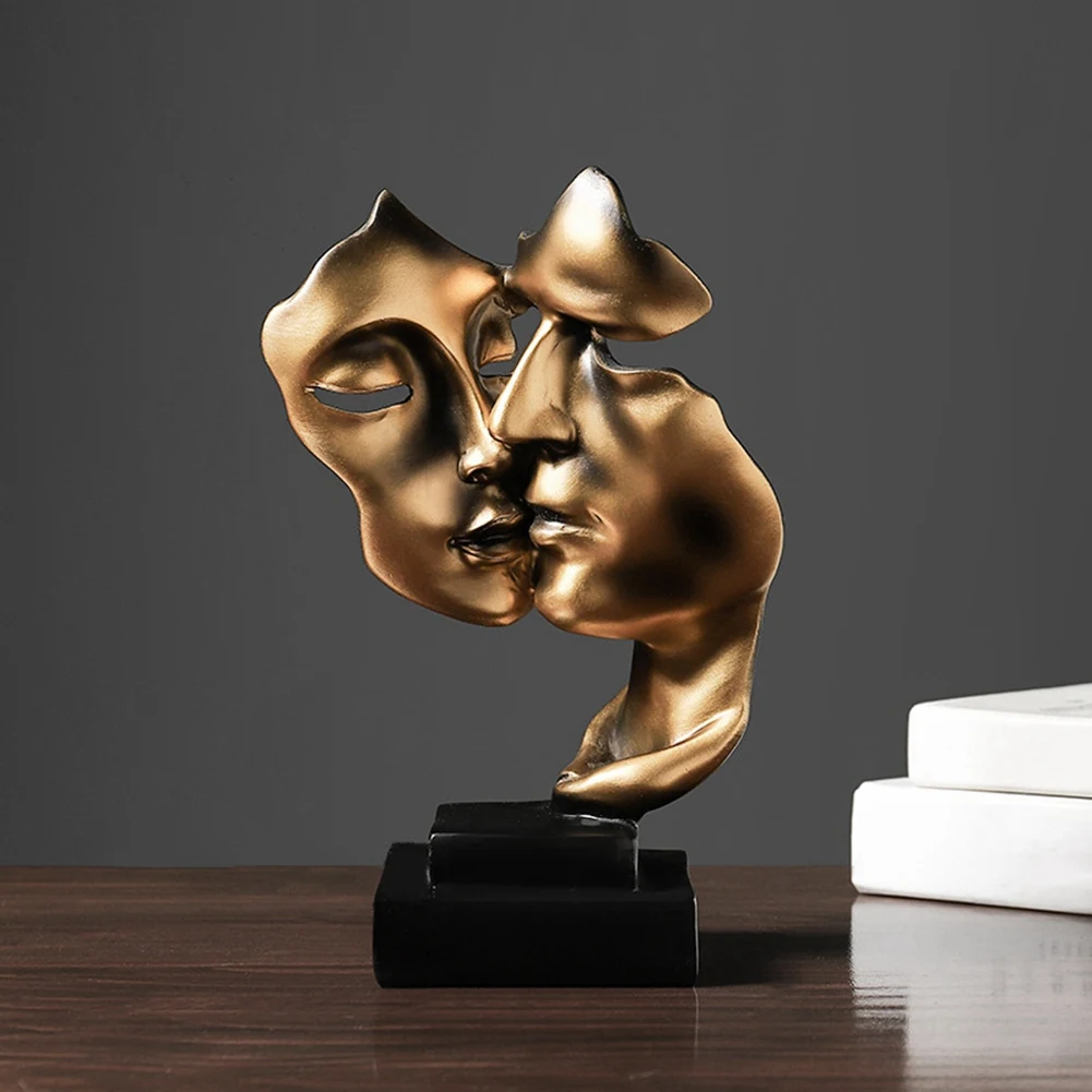 Sculpture Home Decor Mask Gold Statue Face Modern Resin Figures For Decoration Desk Office Table Couple Mask Crafts-AT30