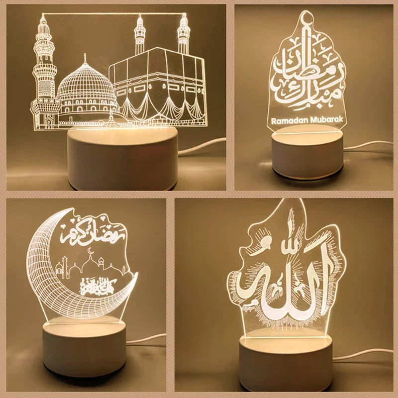 

USB Operate 3D Acrylic LED Night Light EID Mubarak Decor Islamic Muslim Gurbang Ramadan Decoration for Home 2024 Eid Al-Fitr Aid