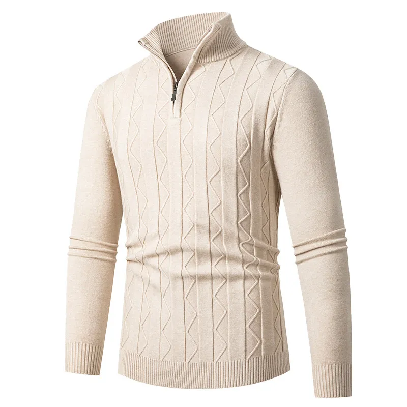 

Мужской вязаный свитер на осень-зиму, повседневный базовый слой, модный, теплый, трендовый топ на молнии, стандартный крой, смесь полиэстера