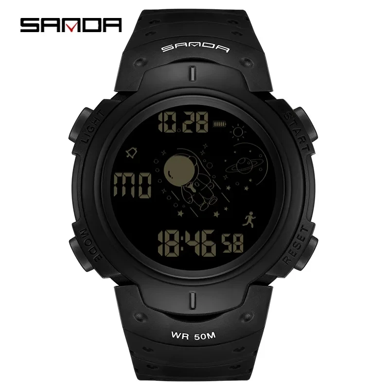 

Sanda 2151 Trendy Fashion Soft TPU Strap Big Screen Digital Movement Water Resistant Alarm Hand Clock Sports Stop Watch