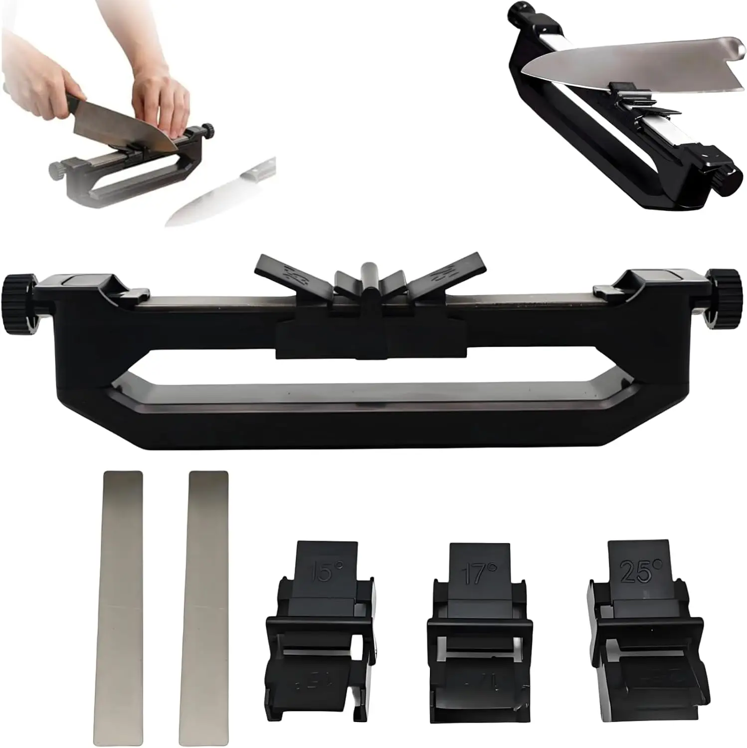 Portable Handheld Knife Sharpener with 3-Tier Angle Guide Dual-Sided Whetstone for Smooth Grit Shifts - Kitchen And Outdoor Use