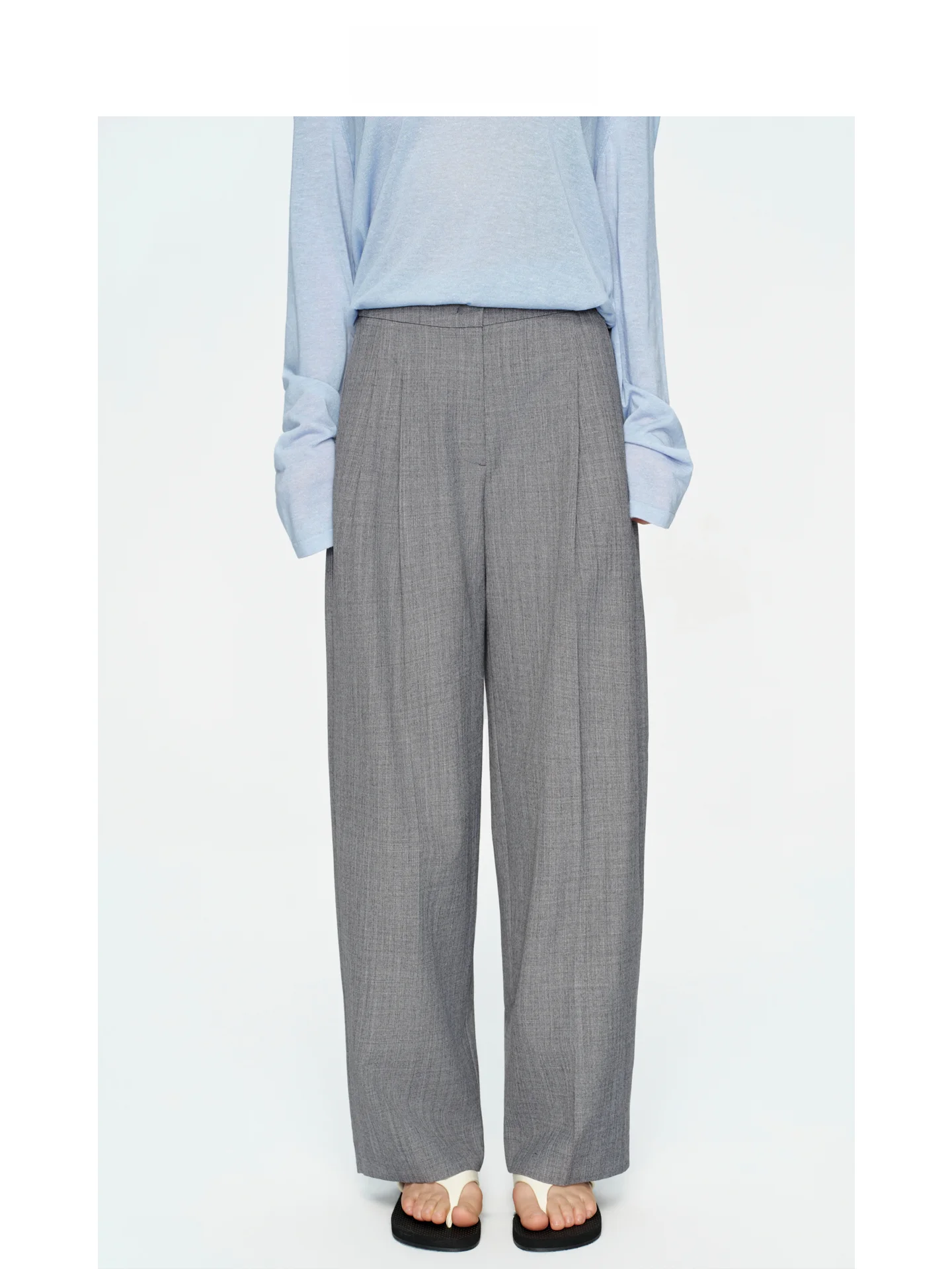 

EREMIN Casual Pure Color Pleated Straight Leg Pants Women's Belted West Pants Commute Simple Natural Waist Polyester Fiber