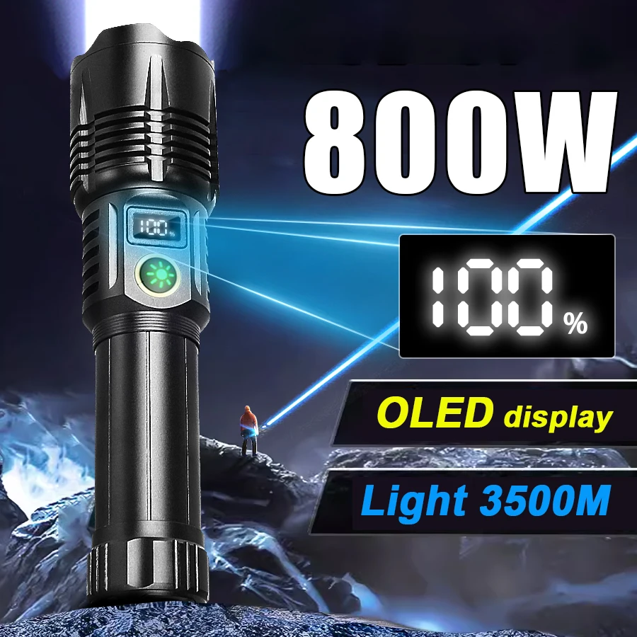 

Светодиодный фонарик высокой мощности 800 Вт, перезаряжаемый фонарь Type-c, лампа дальнего действия, лампа 3500 м, супер яркий тактический фонарик, фонарь для кемпинга