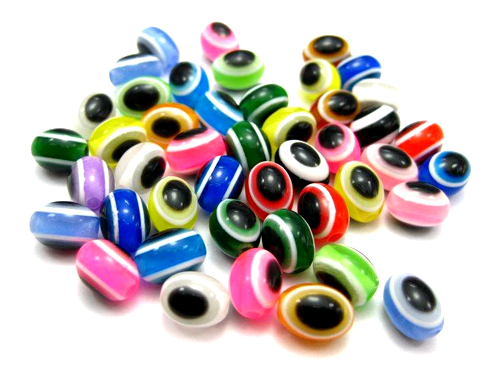 200 Mixed Colour Acrylic Evil Eye Oval Beads 6X8mm Jewelry Making