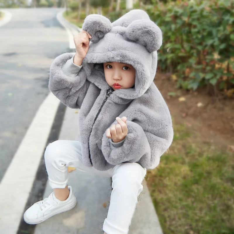 

Children's Fur Jacket 2025 Autumn and Winter New Hooded Thick Girl Clothes Baby Toddler Faux Rabbit Fur Coat TZ91