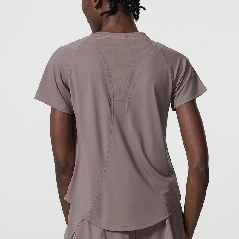 Camiseta de manga corta de Yoga para mujer, Top de cuello redondo para gimnasio y correr, Camiseta holgada transpirable de secado rápido, ropa