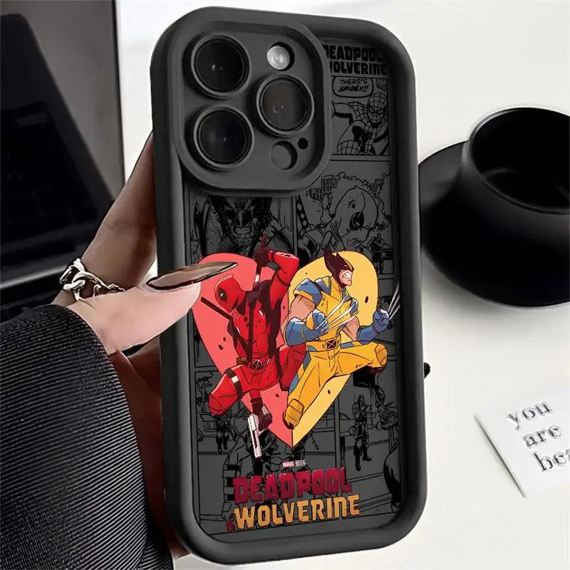 Marvel Deadpool And Wolverine Soft Liquid Silicone Phone Case For iPhone 11 12 13 14 15 Pro Max Plus Shockproof Back Cases Cover