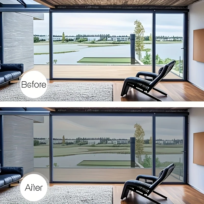 One Way Mirror Privacy Window Film Heat Control SunBlock Static Cling Easy Install for Office Kitchen Balcony Home Bedroom Glass