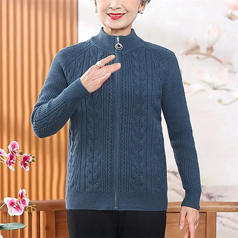 Suéter de alta calidad para mujer, abrigo, chaqueta de punto para madre y mamá de ancianos, cárdigans con cuello de tortuga, novedad de Otoño Invierno 2025