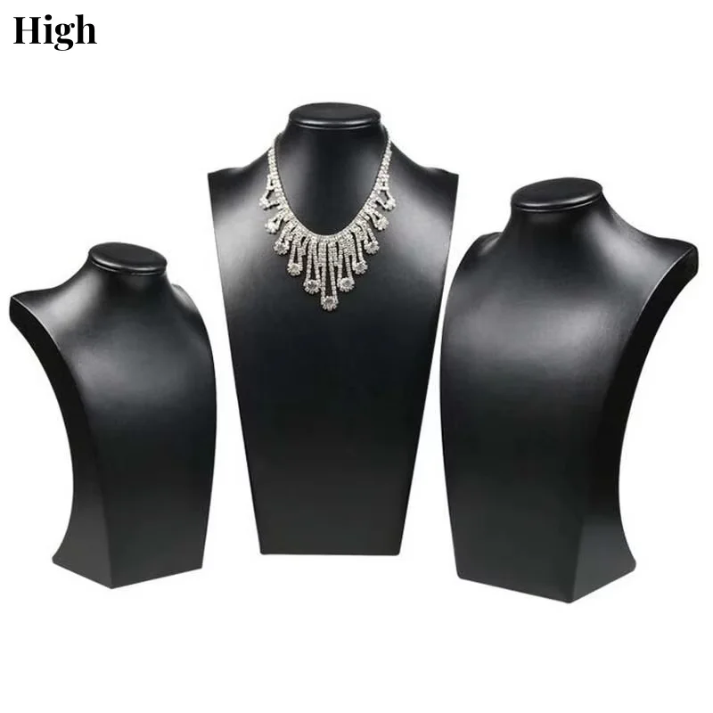 Hot Sale Black Color Mannequin Shape PU Leather Jewelry Display Stand For Counter Showcase Store Necklace Pendant Bust Holder