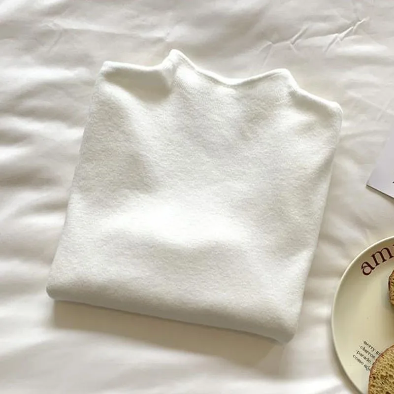 

Sueter Feminino New Long Sleeve Knitted Sweater Women Pullovers Black Mock Neck Knit Sweater Pullover Women Tops Knitwears Q2245