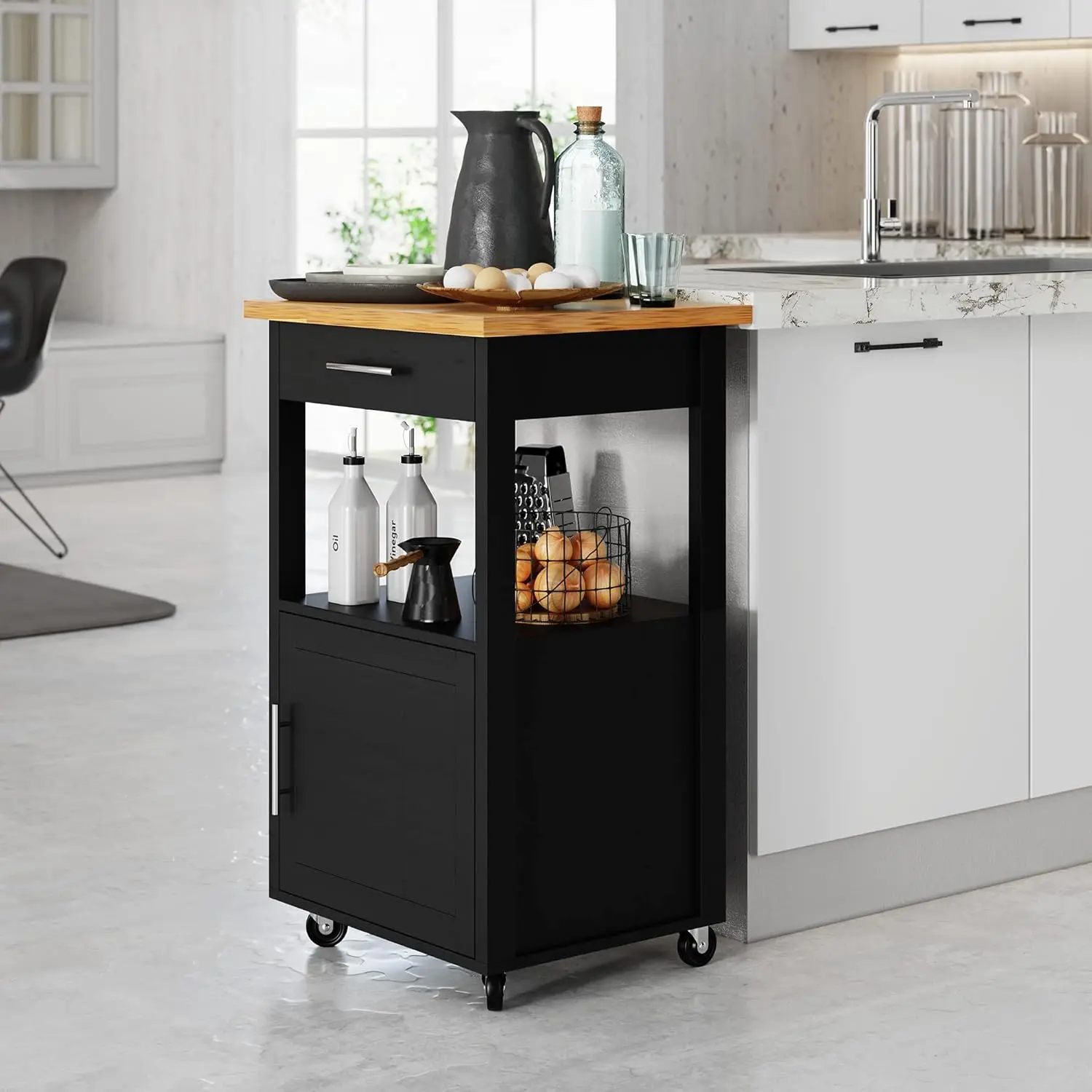 

Kitchen Island Cart with Storage,Rolling Kitchen Island Side Table on Wheels with Worktop,Single Door Storage Cabinet and Drawer