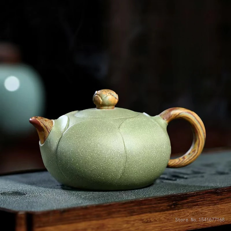 Chinese Clay Teapot for Kongfu Tea, Handmade Tea Pots, Lotus Zisha Segment Mud, Xishi Yixing Purply, 300ml, New, 1Pc