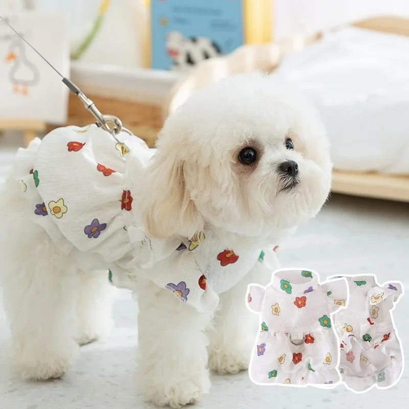 

Милый цветочный платье-комбинезон для собак на весну-лето, новая модель, для тедди и бишонов, универсальная одежда для домашних животных на каждый день