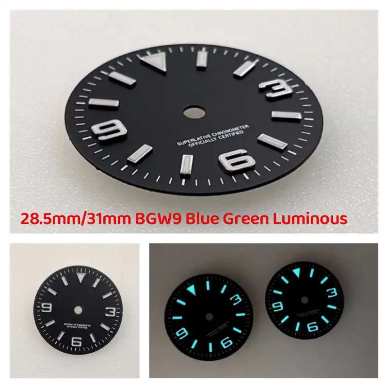 

Mod 28.5mm 31mm Watch Parts NH35 BGW9 Blue Green Luminous Watch Dial Fits for NH36 NH34 4R35 Mechanical Movement 3 3.8 O'Clock