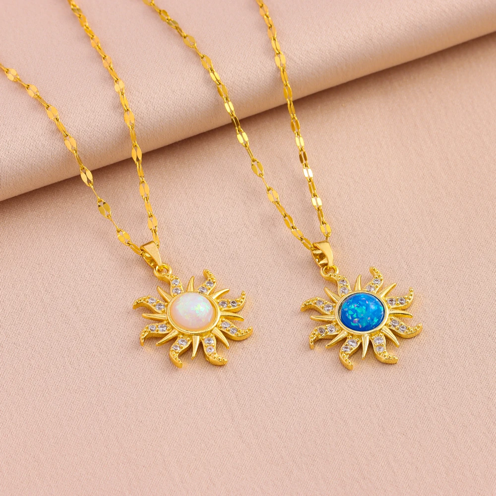 New In Sun Totem Pendant Stainless Steel Necklaces For Women Female Daily Wear 18K Gold Plated Clavicle Chain Jewelry Wholesale