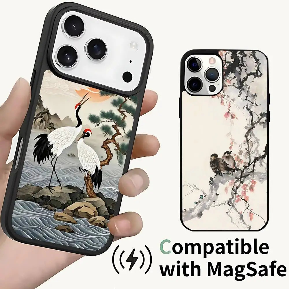 

New Chinese Birds Aesthetic For IPhone 17,16,15,14,13,12,11,Pro,Max,Plus,Mini,SE4,E Protective Magnetic Case Cover