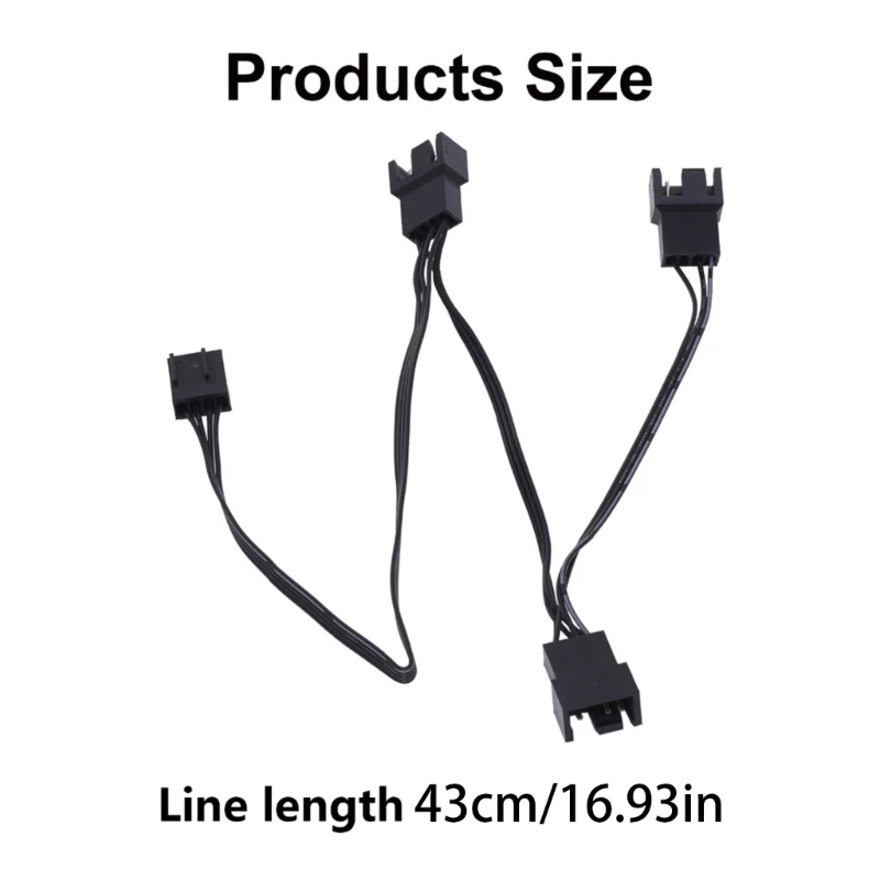 Cáp kết nối đa quạt DN59 4Pin Bộ chia quạt cho PC làm mát vỏ máy tính, chiều dài 11,81in, bộ làm mát CPU tay áo màu đen