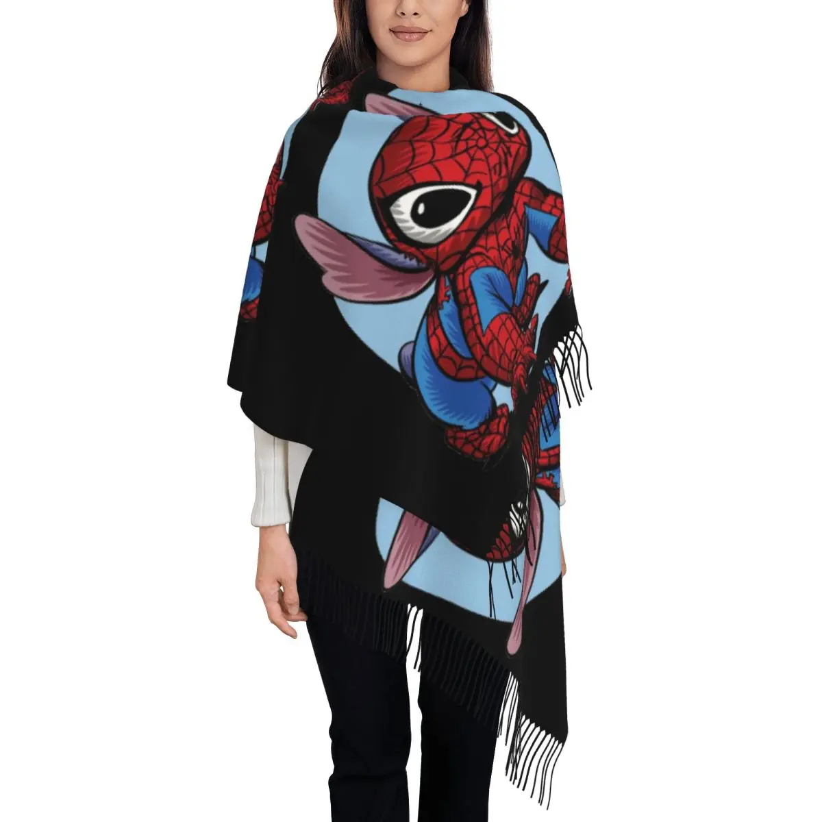 

Женский аниме-шарф с изображением Человека-паука на заказ, стильная зимне-осенняя шаль, накидки с кисточками