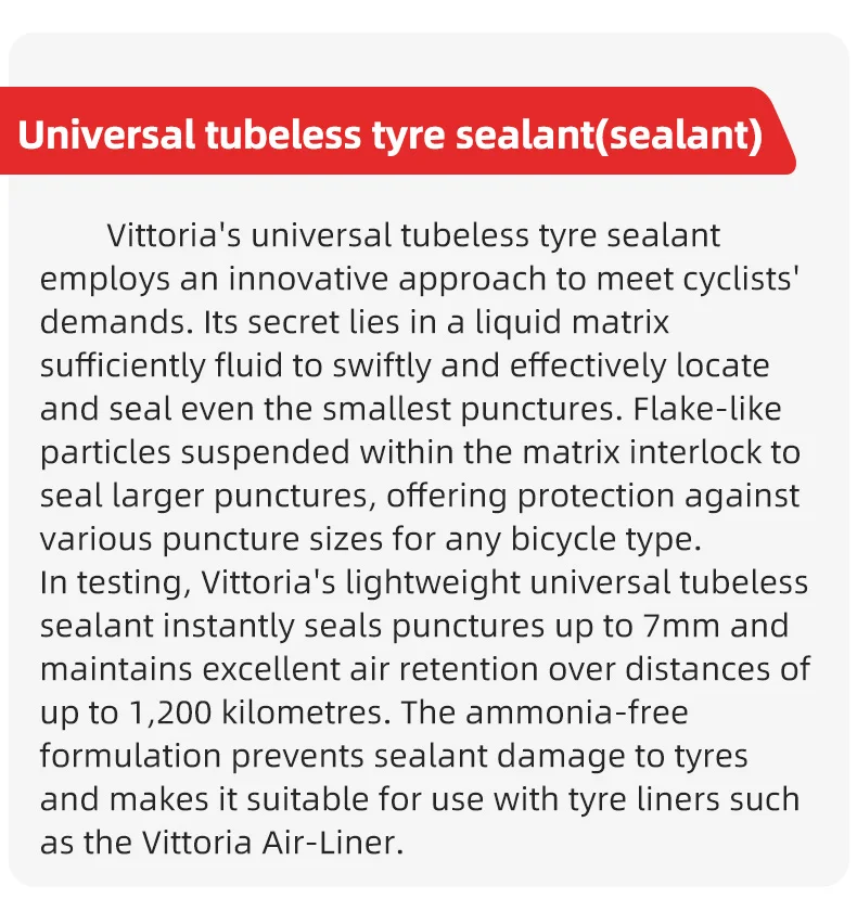 Vittoria Universal Tubeless Reifenversiegelung Fahrrad-Reifenreparaturflüssigkeit Schneller Schutz Langzeit-Reparaturflüssigkeit – Detail 2