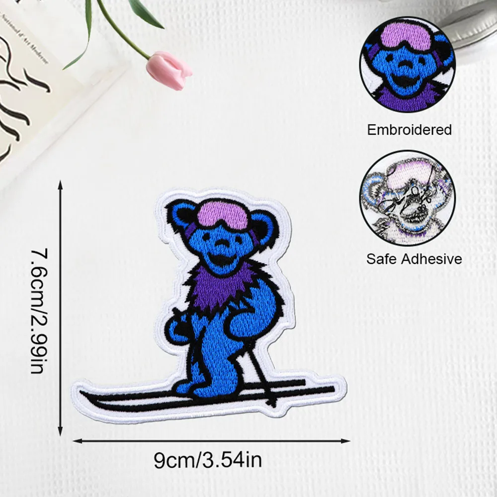 1pc Grateful Dead Skiing Bear Embroidered Rock Iron On Patch