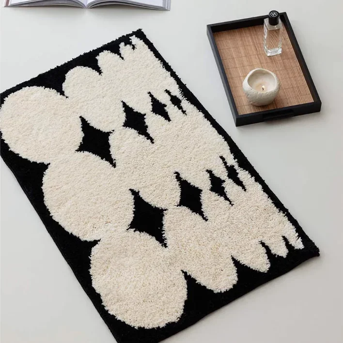Black White Tufting Bathroom Mat Soft Rug Bedroom Carpet Doormat Floor Anti Slip Pad Aesthetic Home Room Decor