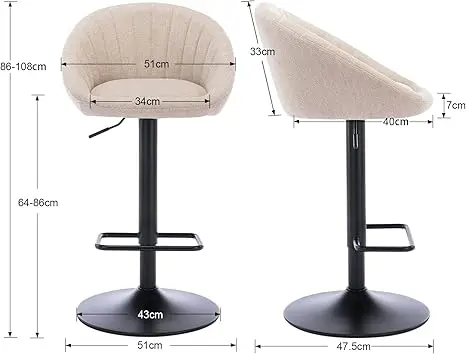 2 sets of bar stools, fabric bar chairs with adjustable legs, kitchen high chairs, bar stools with footrests, bar/kitchen, Marro