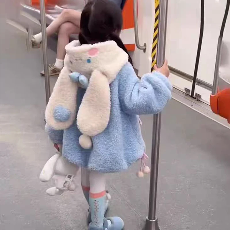 

Sanrio Cinnamoroll Girls Autumn Winter Coat Kawaii New Kids Lamb Velvet Plu Zipper Clothes Children's Fleece Lined Warm Hoodie