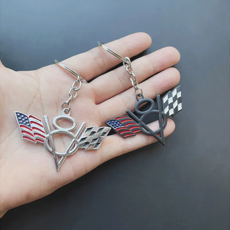 3D Metal V8 Logo National American Flag US Car Keychain Keyring Key Chain Ring Holder For Ford Jeep Dodge