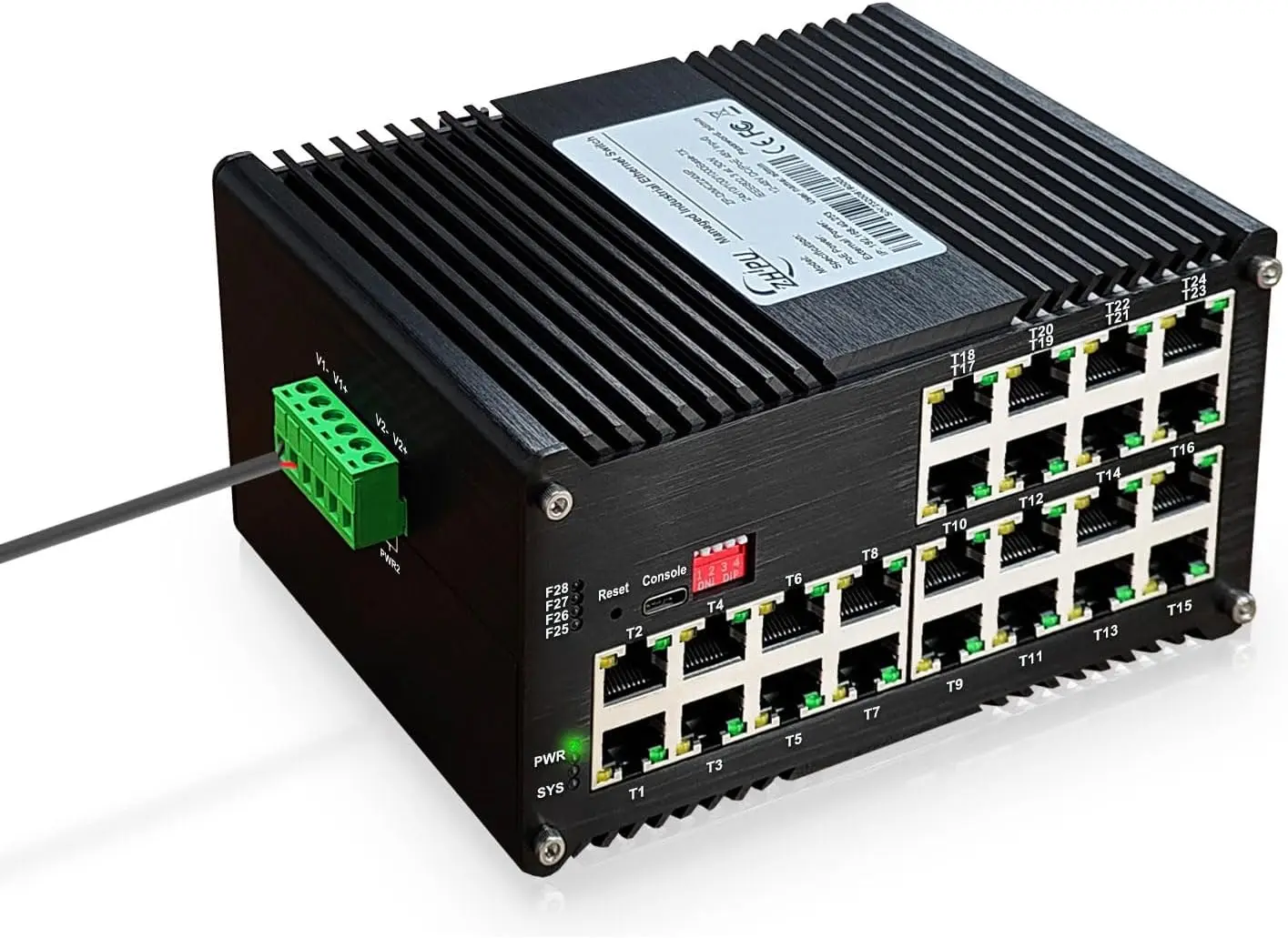 

24-Port Managed PoE Gigabit Industrial Ethernet Switch, 2-Layer，Lightning Protection 4KV, IP40, -40°C to 80°C (-40°F to 176°F)