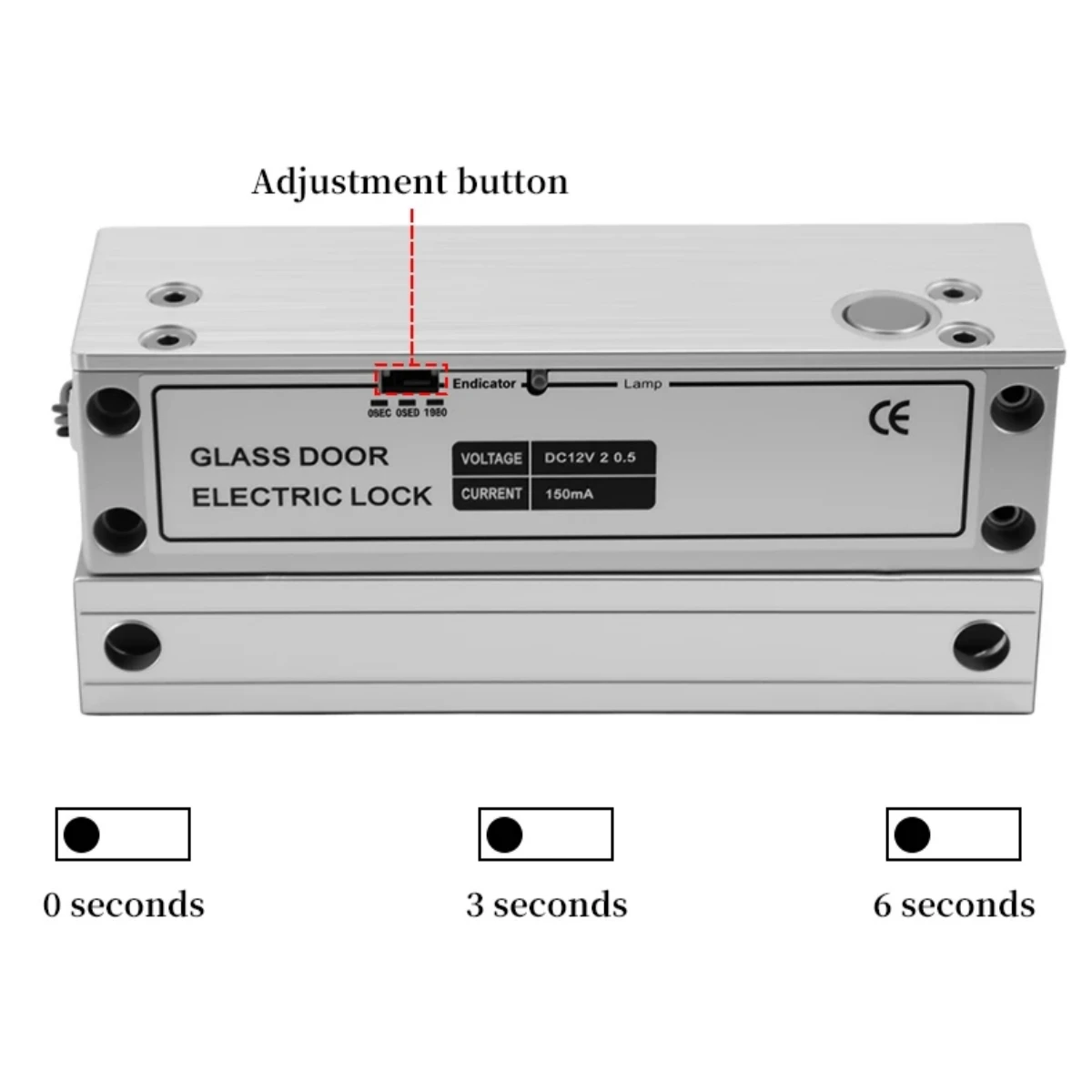 Framless Glass Door Lock Swing Glass Lock Electric Door Lock Time Delay Drill Free DC12V For Access Control System