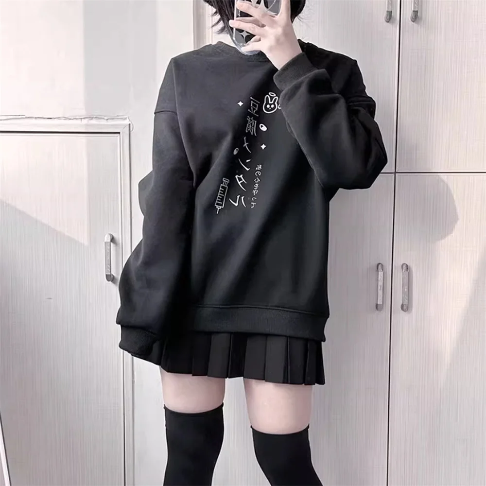 화이트 블랙 Y2k 여성 가을 루즈 캐주얼 피터팬 후드 일본 미네 스타일 서브컬쳐 귀여운 스위트 걸 후디 스웨터셔츠