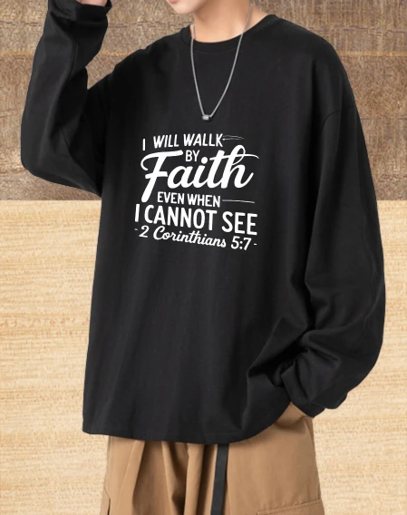 

T shirt for men autumn Y2k Running Long sleeves Graphic tee Walk By Faith Tops Anime Printed t shirt Daily Running