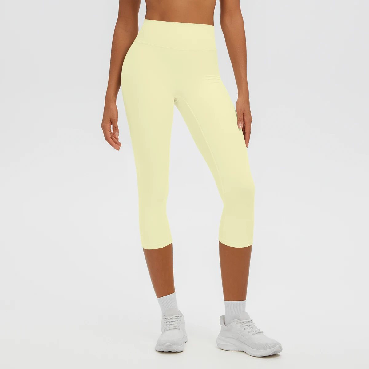 Damen-Yoga-Hosen in mittlerer Länge, einfarbig, mit hoher Dehnbarkeit, Damen-Leggings, Capri-Hosen, für Sommer, Sport, Fitnessstudio, Outdoor-Aktivitäten, Laufen, Damen-Hosen. – Detail 22