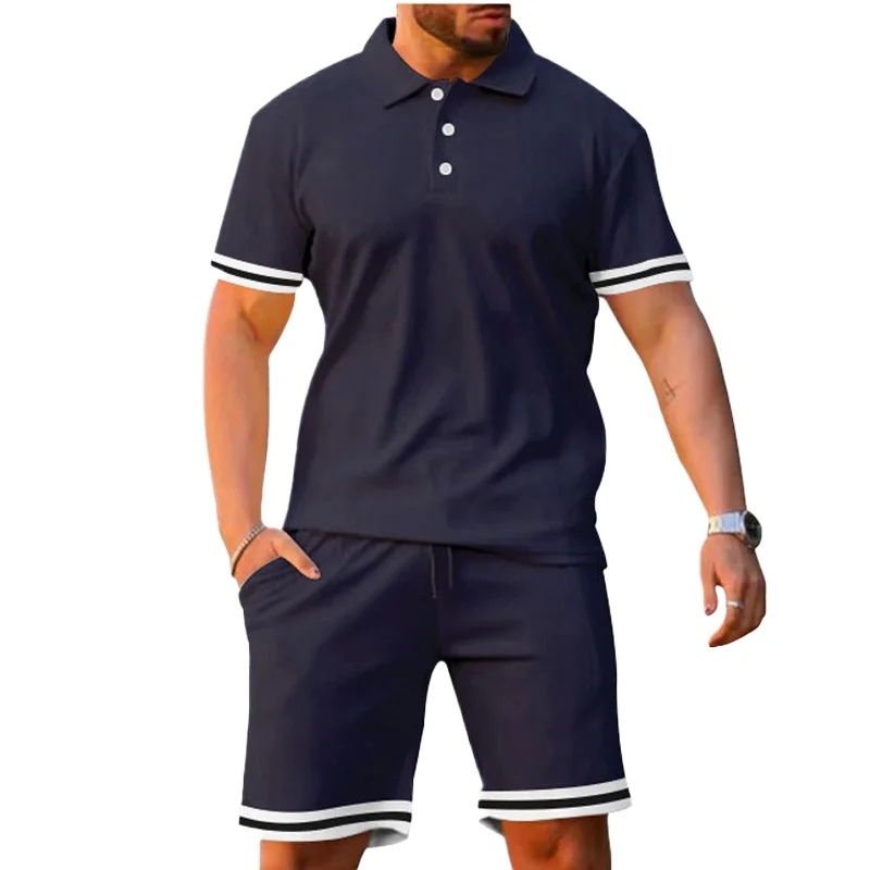

2025 Spring Summer Men Polo Shirts Sets British Style Lapel T-shirts + Casual Shorts Two-piece Set Trendy Versatile Sports Suit
