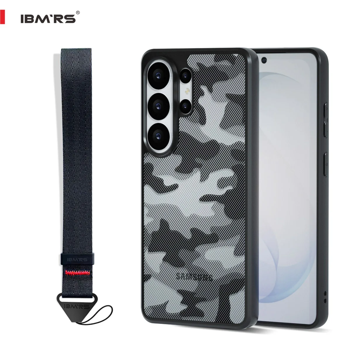 

IBMRS for Samsung Galaxy S26 Ultra Case, Camouflage Shockproof Cover with Wrist Strap, PC+TPU Dual Layer Heavy Duty