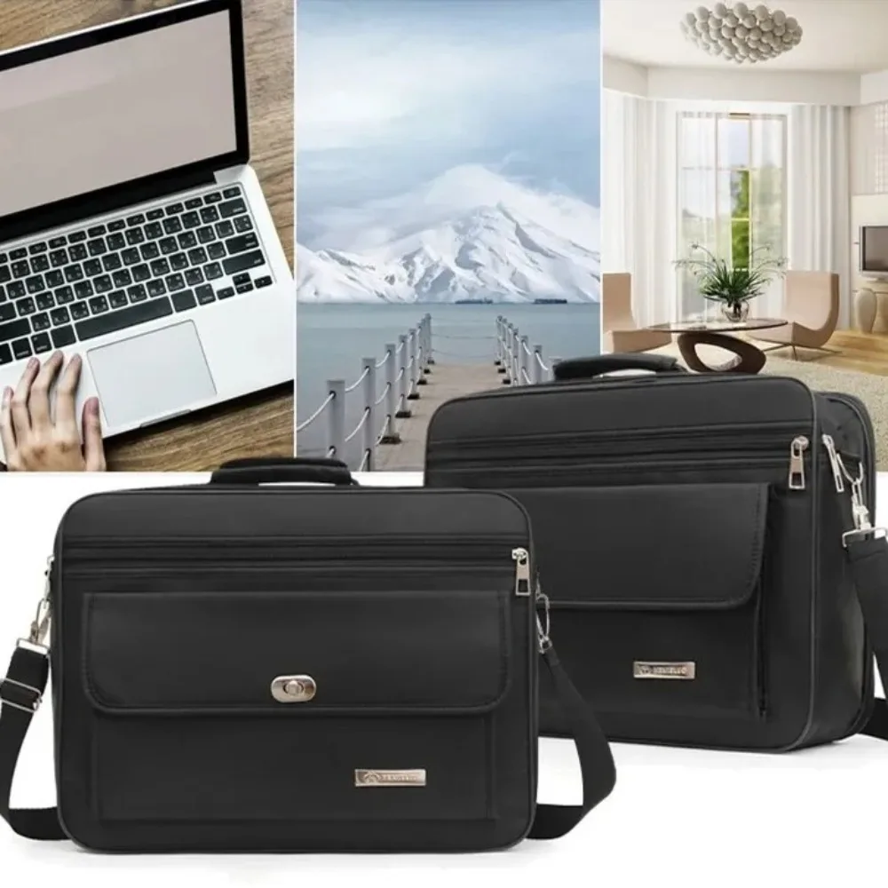 Handheld Men Briefcase Oxford Cloth Large Capacity Laptop Storage Diagonal Bag Black Single Shoulder Document Organize Work