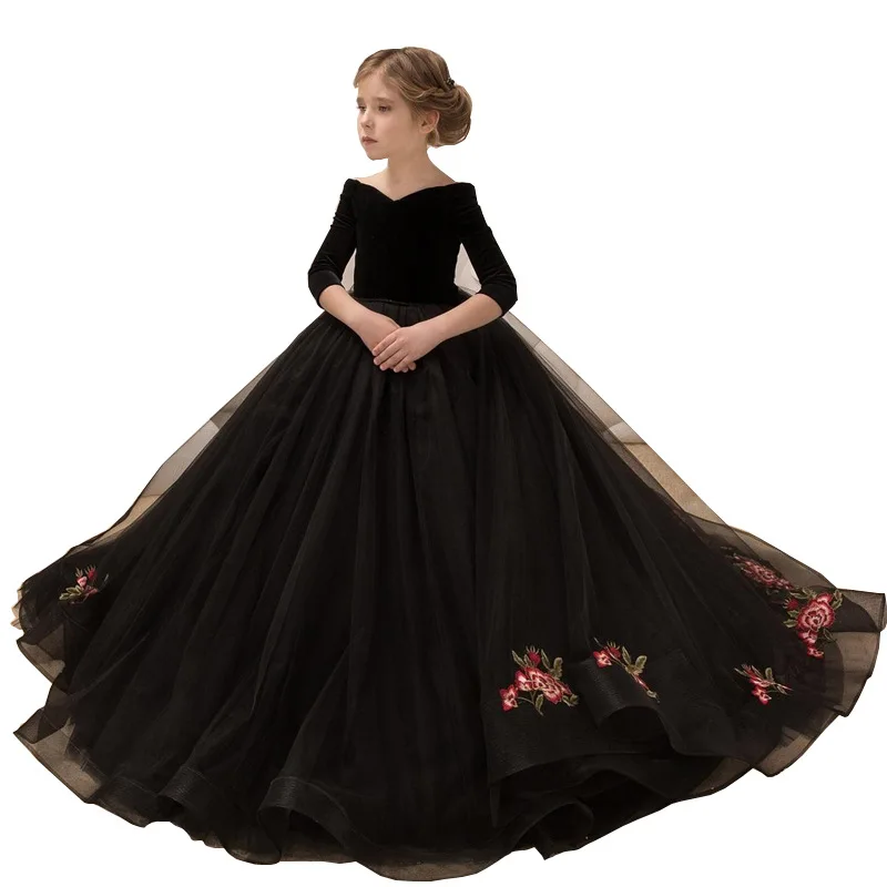 

Trendy Children's Big Tailing Evening Dress 2025 New Autumn Girls Princess Skirt Show Costume