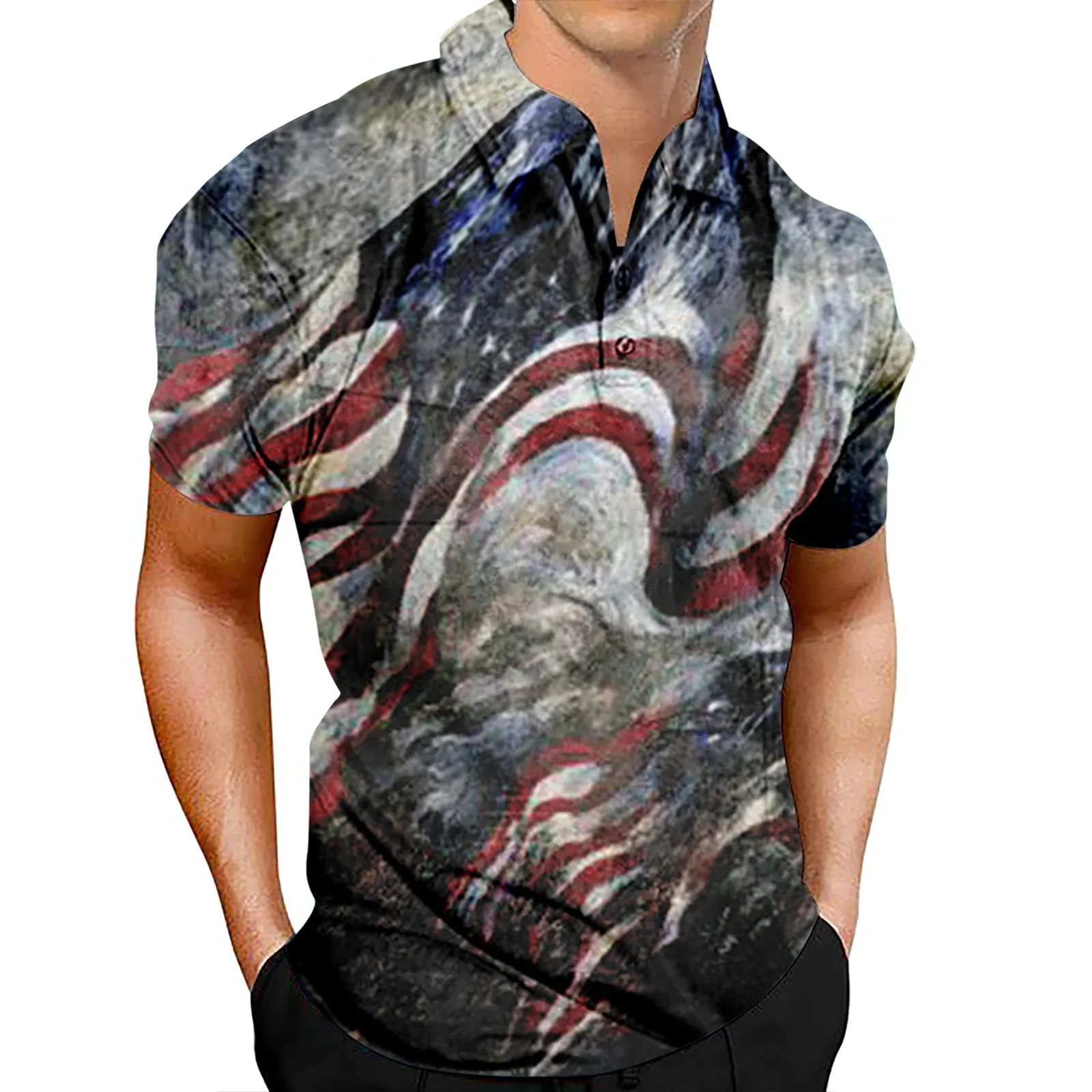 Men's Patriotic Performance Independence Day American Flag Classic Fit Shirt Street Vintage Basic Top