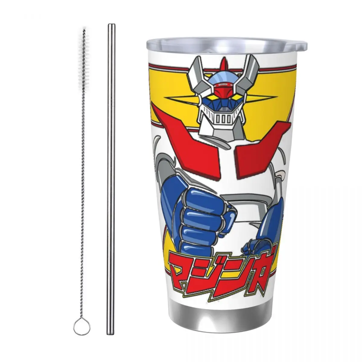 Mazinger Z Vaso de acero inoxidable Tazas aisladas al vacío Botella térmica fría Pajita con tapa 20 oz