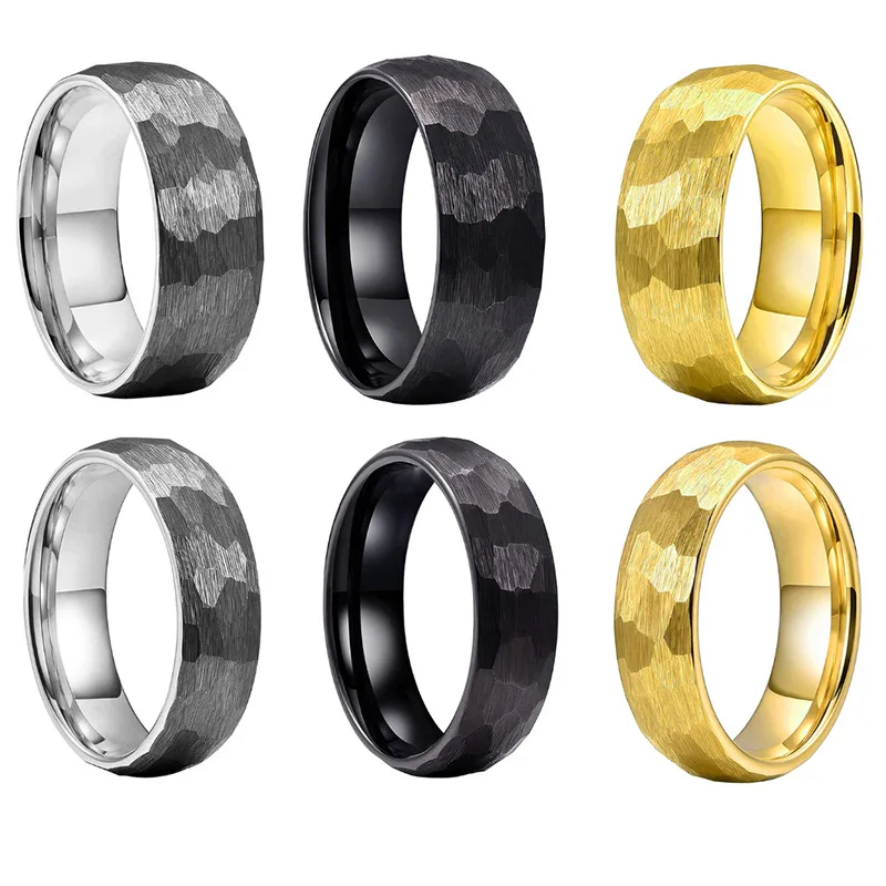 New 6MM 8MM Stainless Steel Couple Ring Hammered Multi-faceted Titanium Rings For Men Women Wedding Engagement Fashion Jewelry