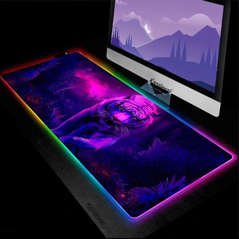 RGB Lion Tiger Mouse Pad Anime Large PC Gamer Keyboard Desk Mat Gaming Accessories Carpet Kawaii Computer Table Laptop Mousepad