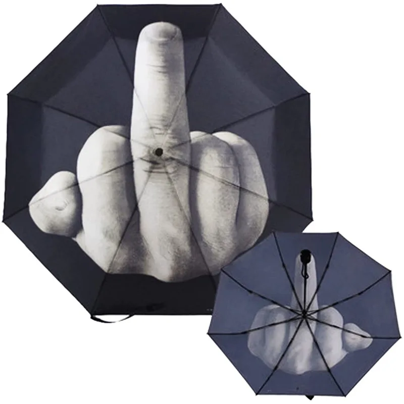 Personality Middle Finger Umbrella Rain Women Men Windproof Folding Funny Anti-UV Sun Parasol Black Portable Travel Sunshade