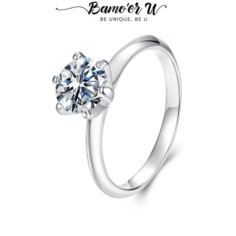 

Bamoer U 1CT Classic Moissanite Ring 925 Sterling Silver Prong Setting Certified Rings Women Fine Jewelry VVS1 D Color