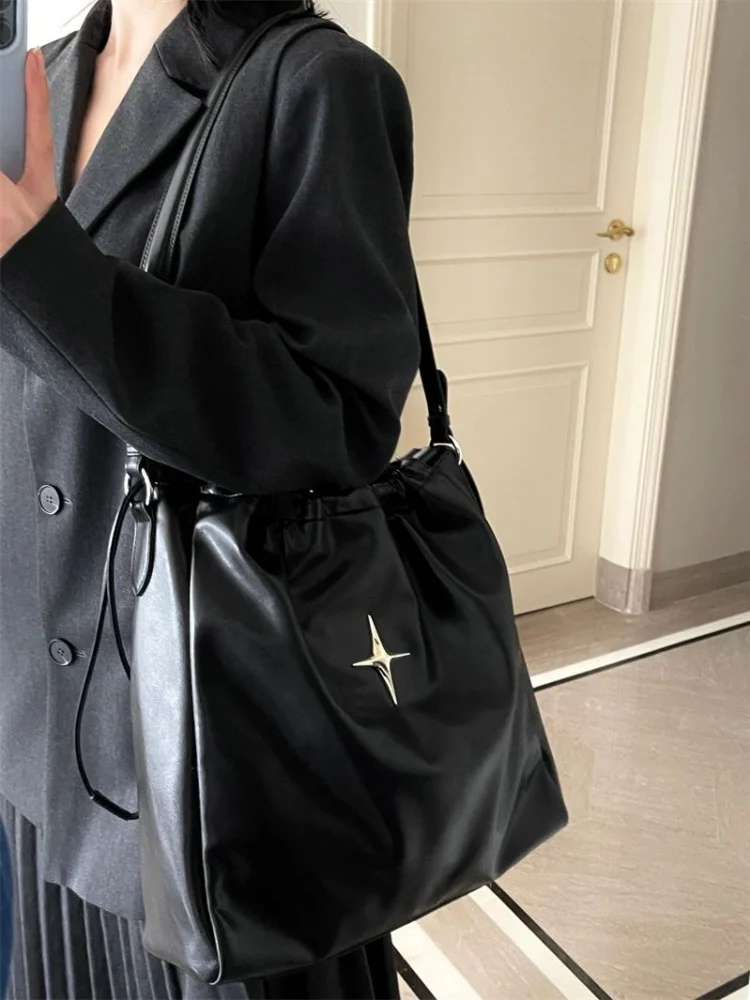 Korean Brief Trendy Casual Tote Bags High-capacity Crossbody Drawstring Shoulder Bags Bucket Simple Women Handbags