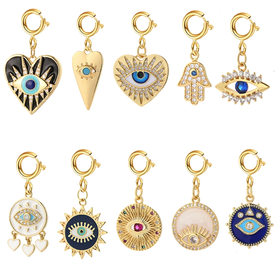 evil eye Spring Buckle Love Eyes CZ Charms for Jewelry Making Production Supplies Diy Bracelet Necklace Key Chain Accessories