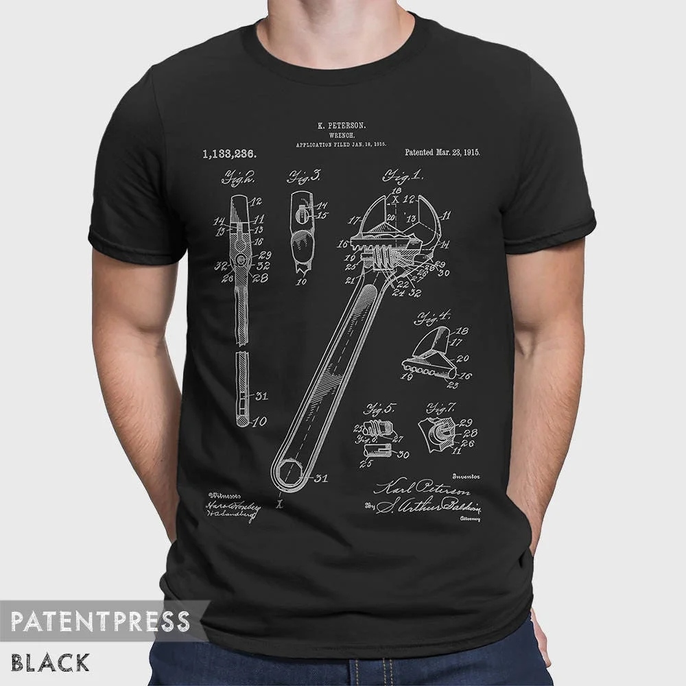 Wrench T Shirt For Mechanic Crescent Patent Handyman Dad Husband Plumber Contractor P245