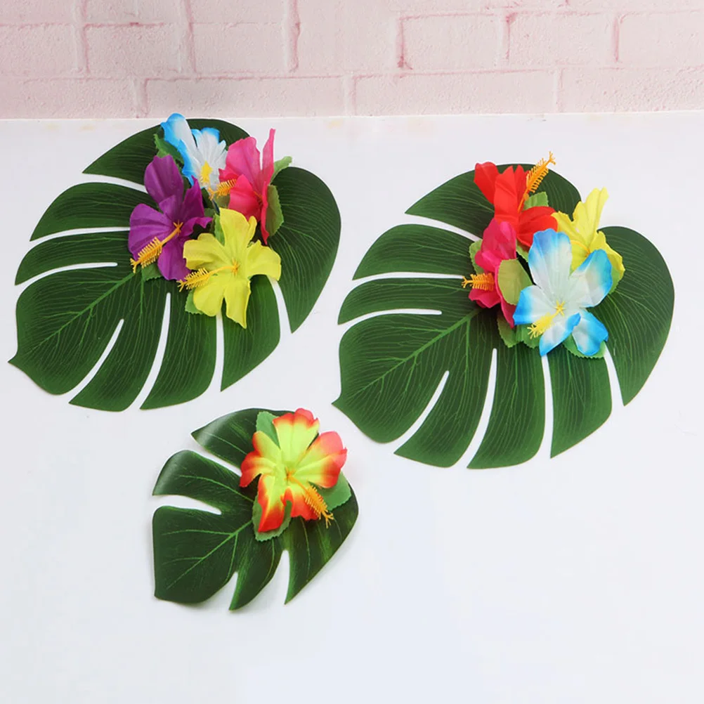 

38Pcs Realistic Artificial Palm Leaves Monstera Hibiscus Pineapple Decor 13 Inch Greenery for Living Room Bedroom