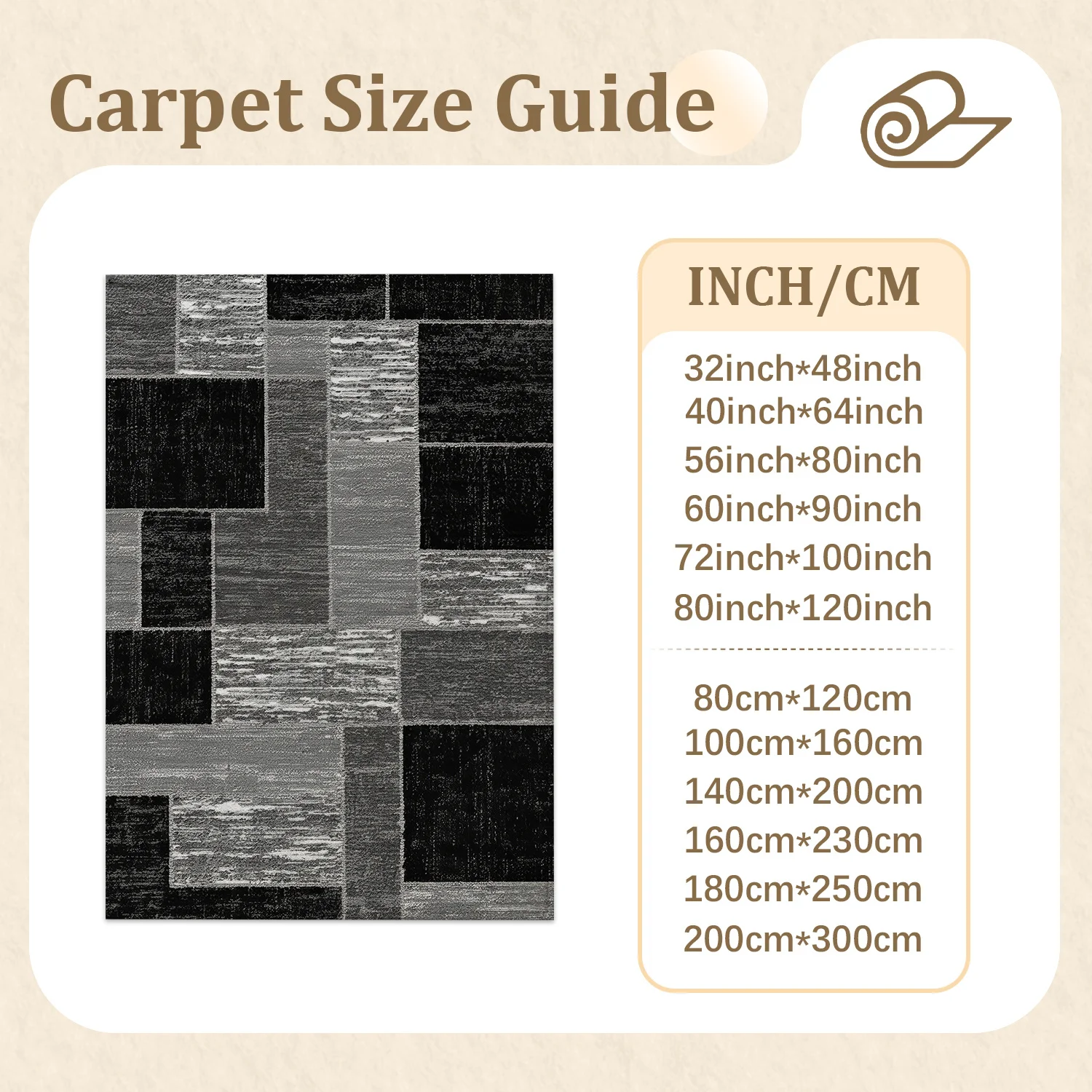 Large Indoor Area Rug, Soft Velvet Low Pile with Non-Slip Dotted Backing, Machine Washable Modern Geometric Block Rug in Black & Gray, Ideal for Living Room, Bedroom, Entryway Home Decor